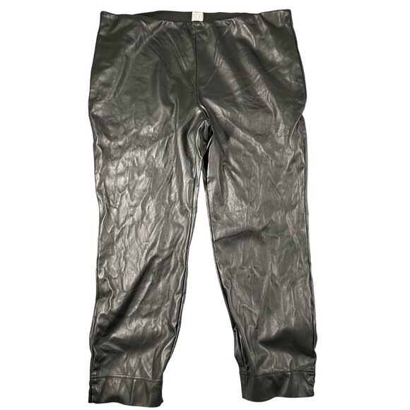Fair Lady Womens 20 Black Faux Leather Pants Elastic Waistband Pull On Casual - Picture 1 of 5
